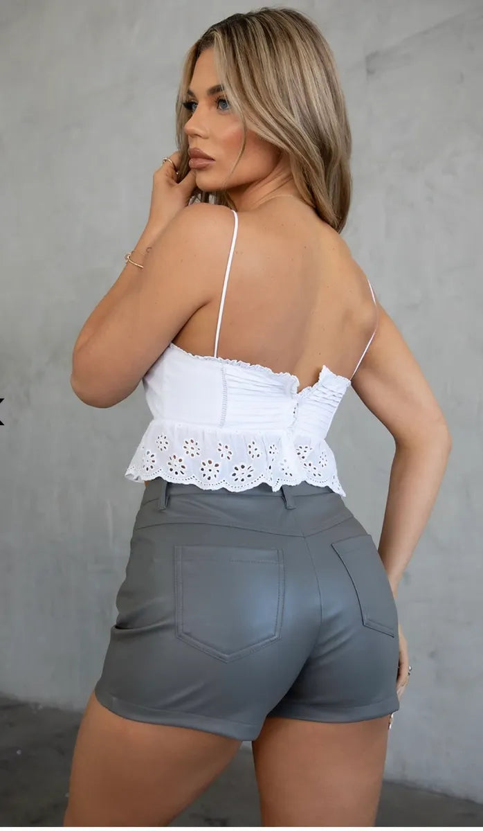 Charcoal Leather Mini Shorts