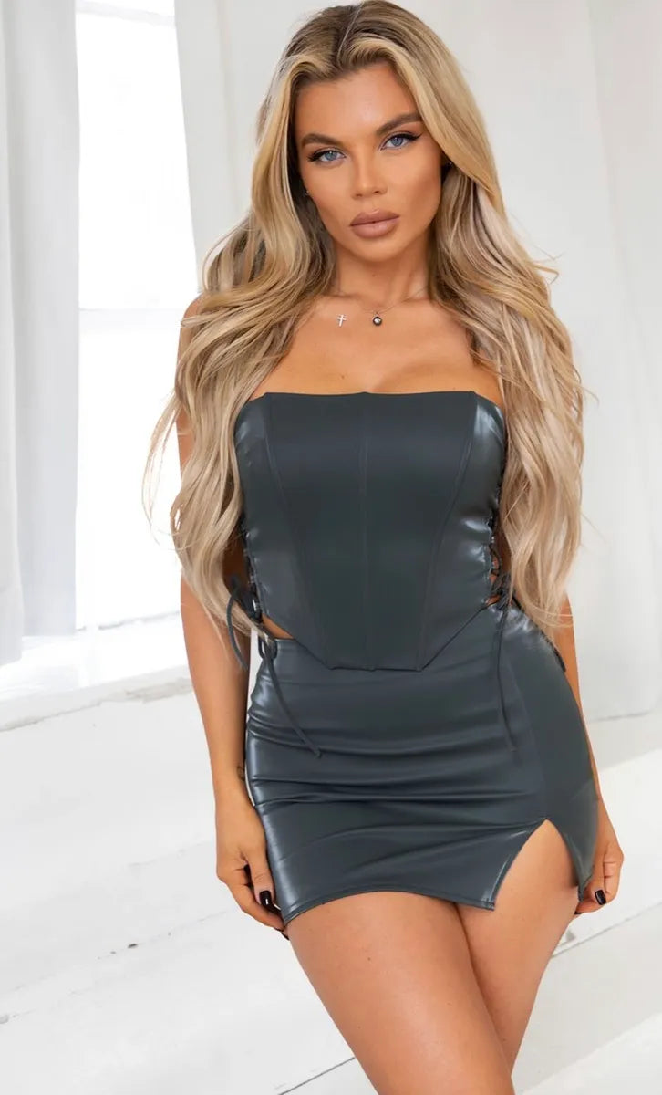 Lex Leather Corset Top & Skirt Set